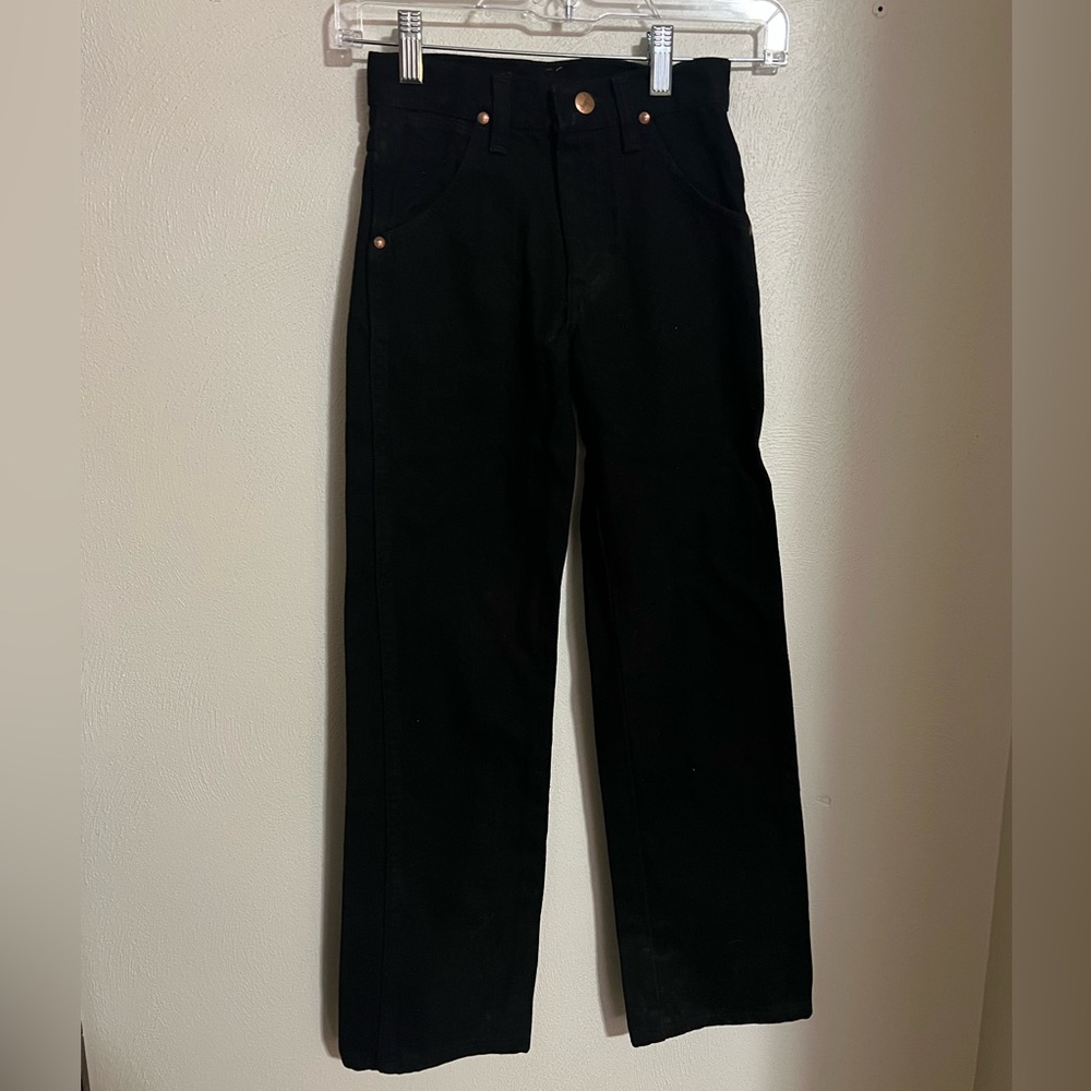 WRANGLER Classic Western Denim Bootcut Jeans Black Brown Patch Boys Size 10 Slim